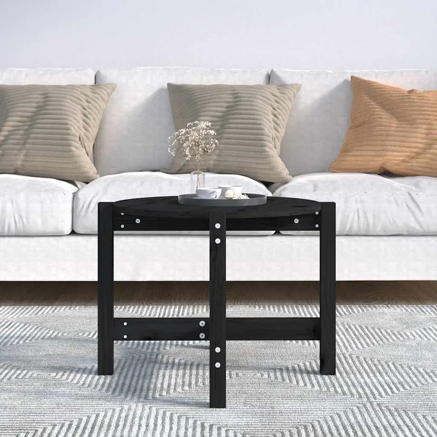 Table basse Noir Ø 62,5x45 cm Bois massif de pin - 3