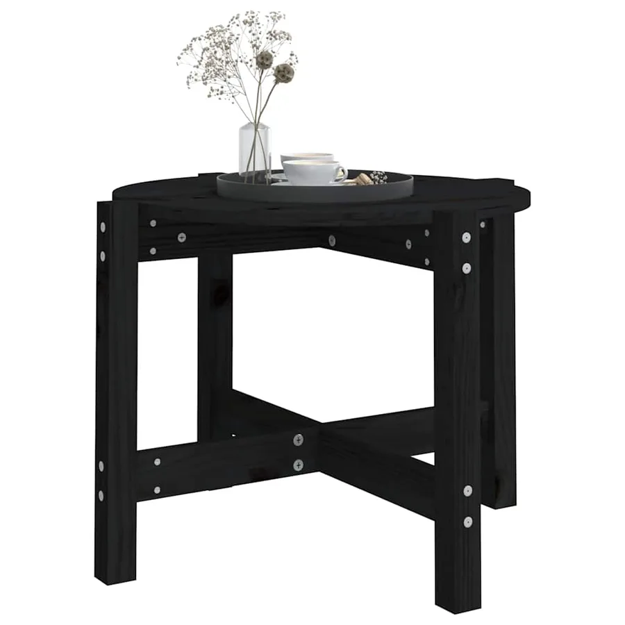 Table basse Noir Ø 62,5x45 cm Bois massif de pin - 4