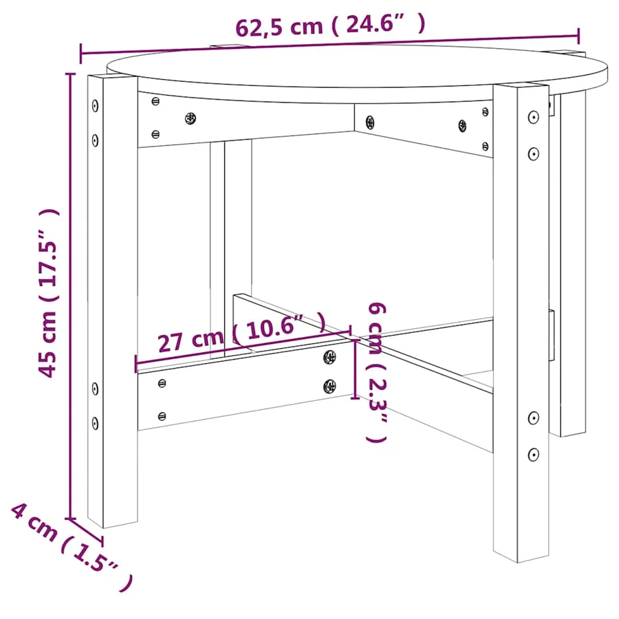 Table basse Noir Ø 62,5x45 cm Bois massif de pin - 8