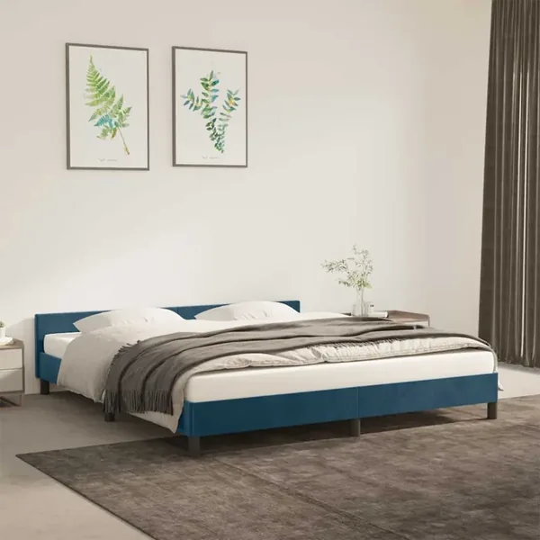 Cadre de lit sans matelas bleu foncé 160x200 cm velours