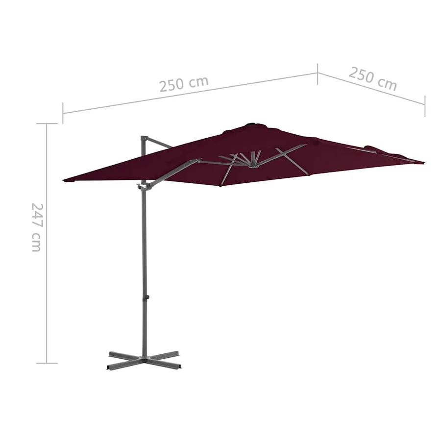 Parasol de jardin en porte-à-faux mât en acier rouge bordeaux - 9