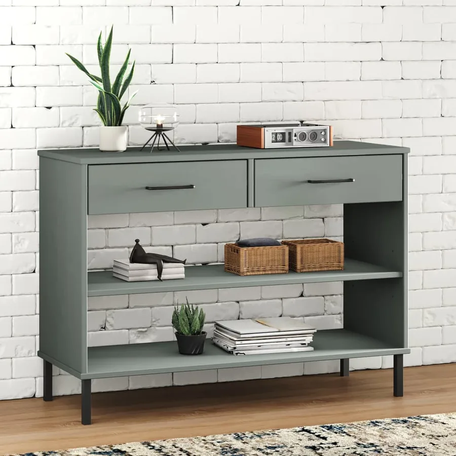 Armoire console avec pieds en métal Gris Bois pin massif OSLO