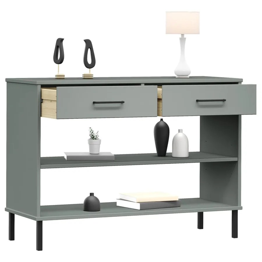 Armoire console avec pieds en métal Gris Bois pin massif OSLO - 3