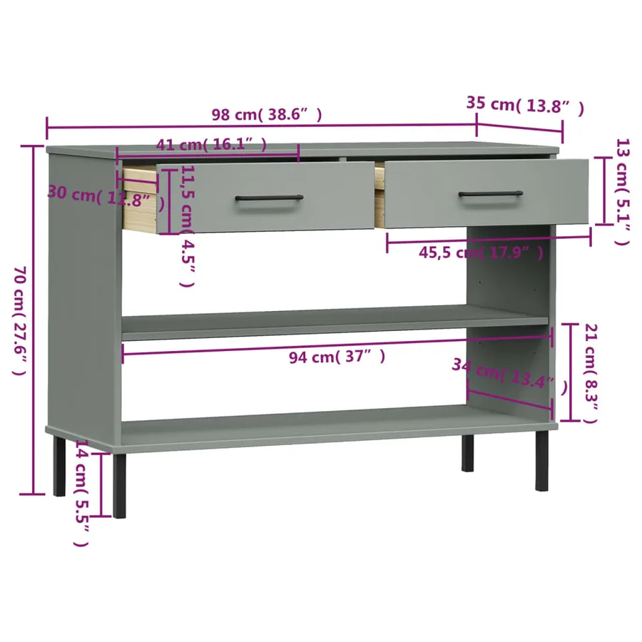 Armoire console avec pieds en métal Gris Bois pin massif OSLO - 8