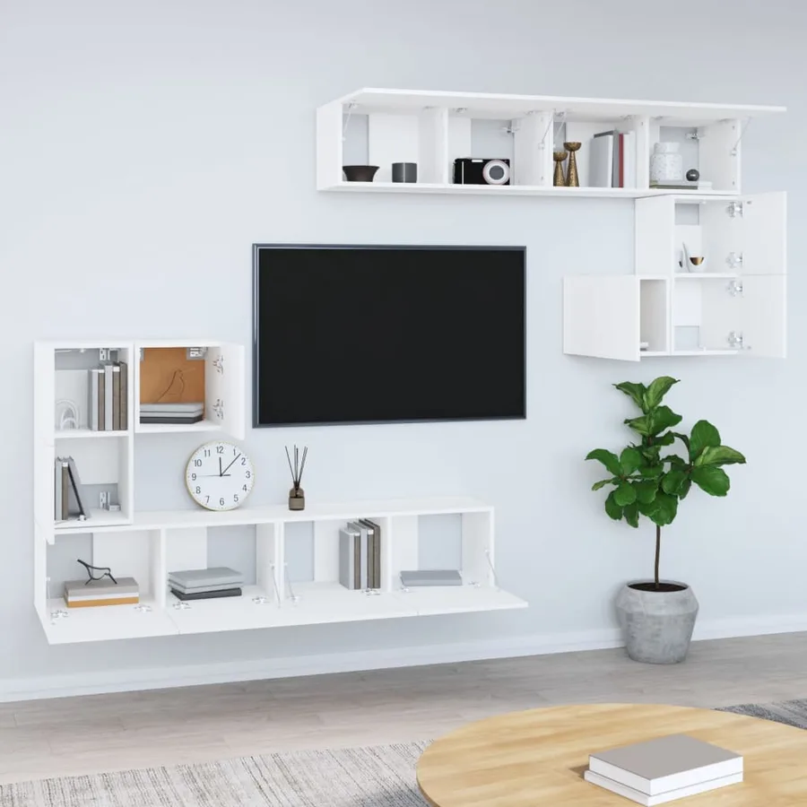 Meuble TV mural Blanc Bois d'ingénierie - 3