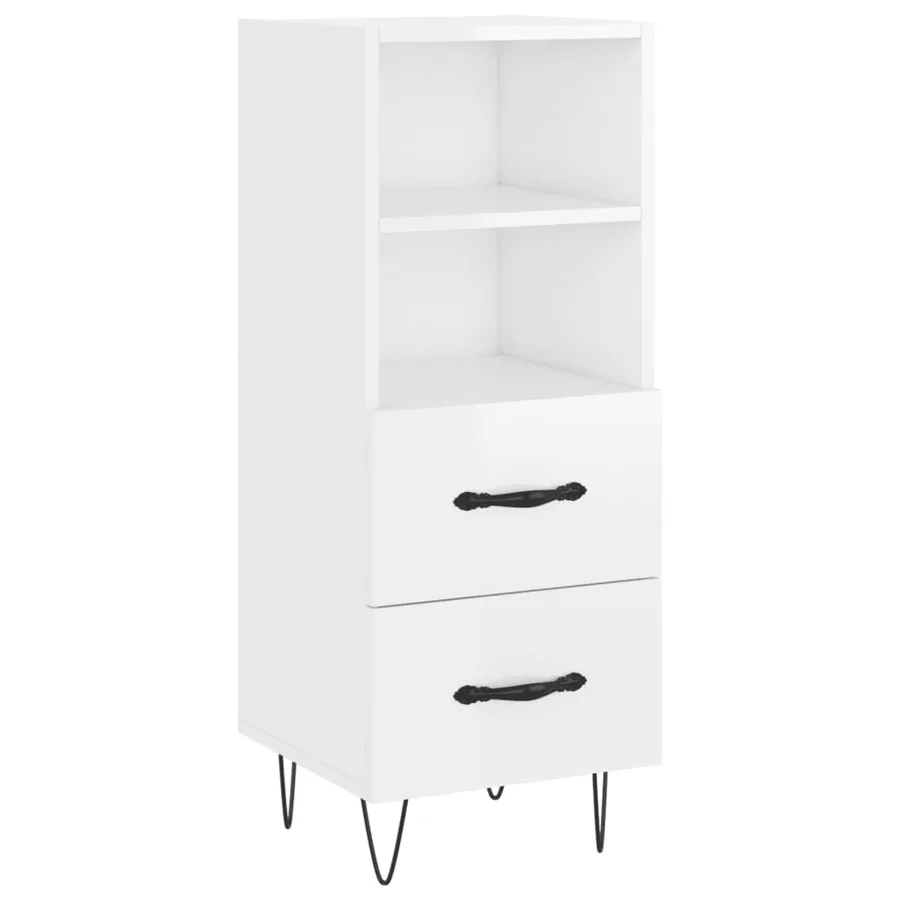 Buffet Blanc brillant 34,5x34x90 cm Bois d'ingénierie - 2