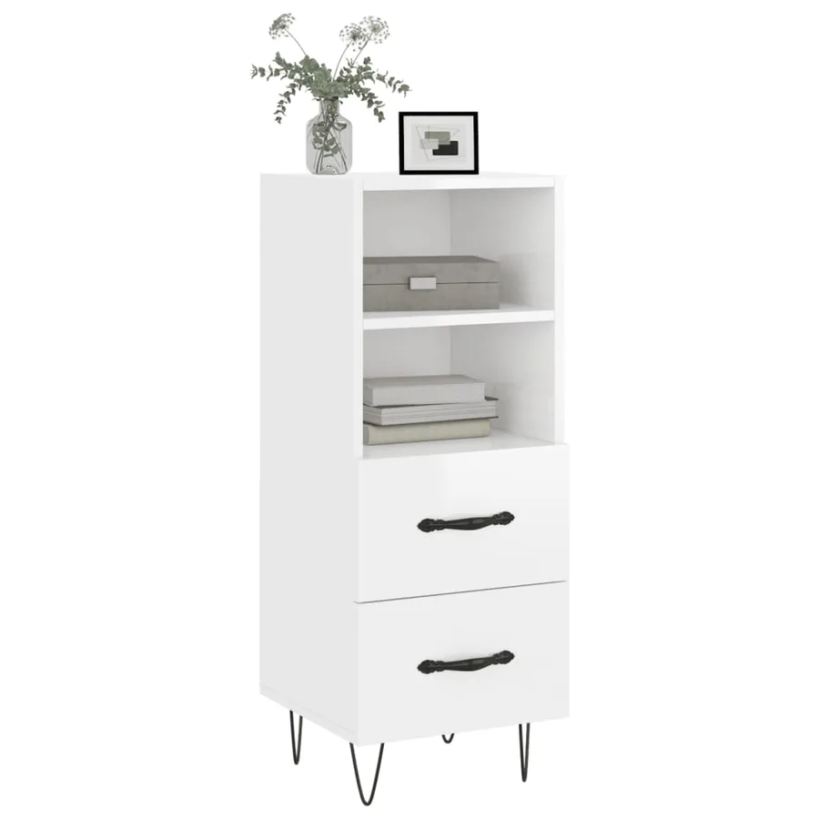 Buffet Blanc brillant 34,5x34x90 cm Bois d'ingénierie - 3