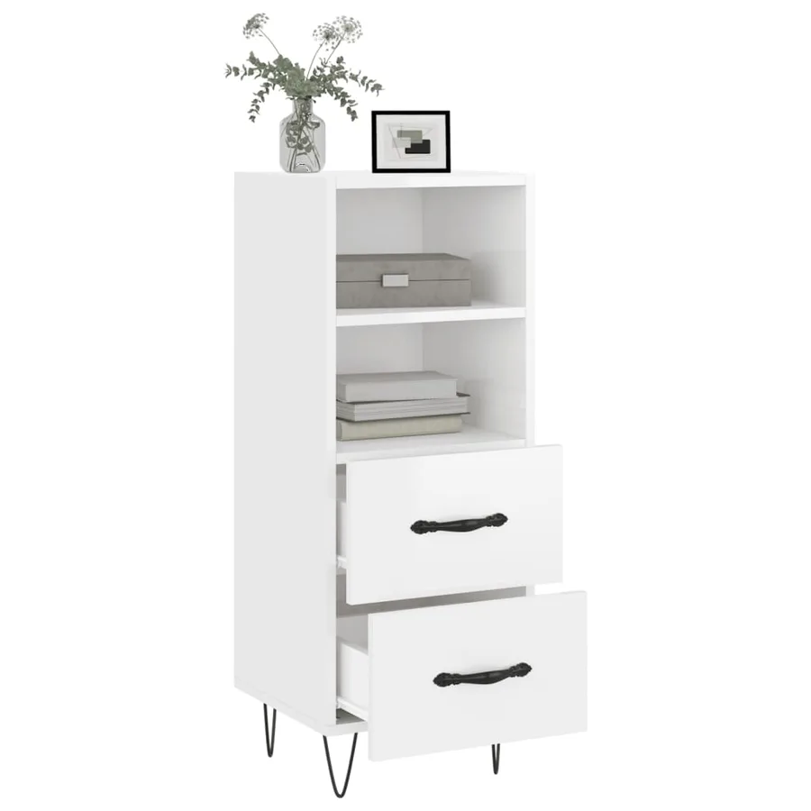 Buffet Blanc brillant 34,5x34x90 cm Bois d'ingénierie - 4