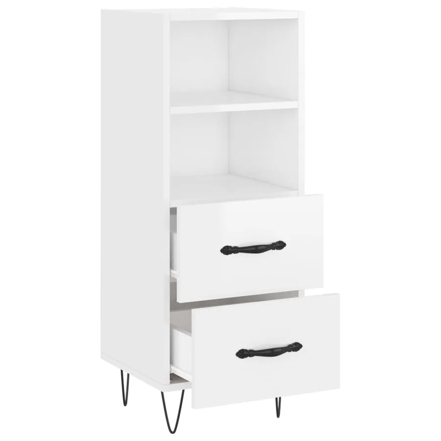 Buffet Blanc brillant 34,5x34x90 cm Bois d'ingénierie - 5