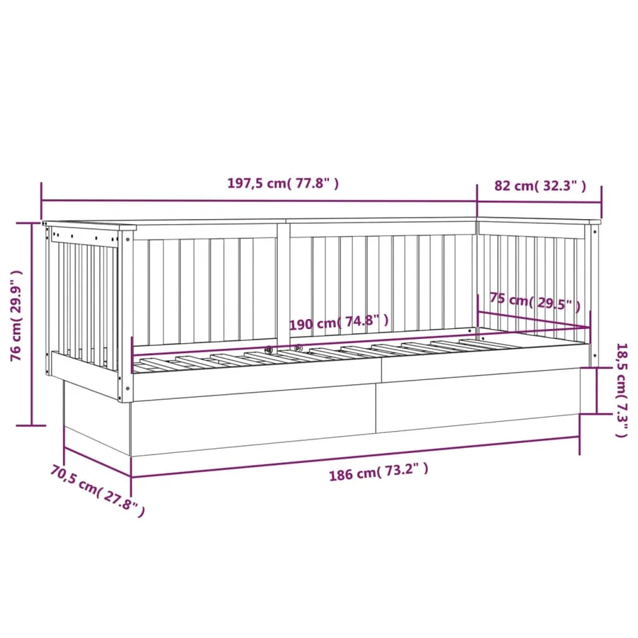 Lit de jour sans matelas noir 75x190 cm bois de pin massif - 11