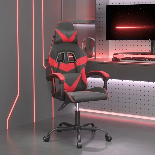 Chaise de jeu pivotante Noir et rouge Similicuir