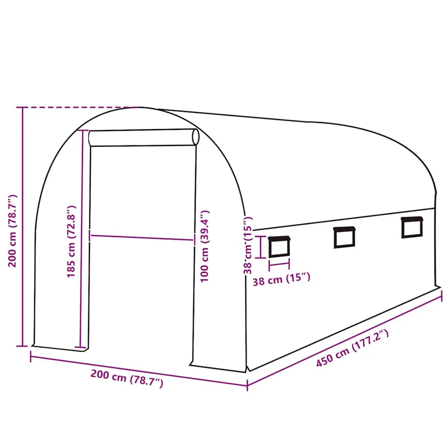 Couverture de remplacement de serre (9 m²) 200x450x200 cm Vert - 5