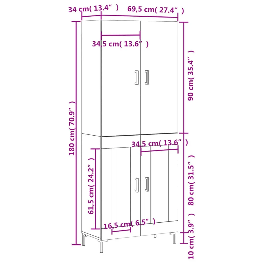 Buffet haut Chêne sonoma 69,5x34x180 cm Bois d'ingénierie - 13