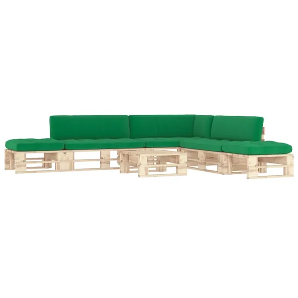 Salon de jardin palette 6pcs avec coussins Bois de pin imprégné
