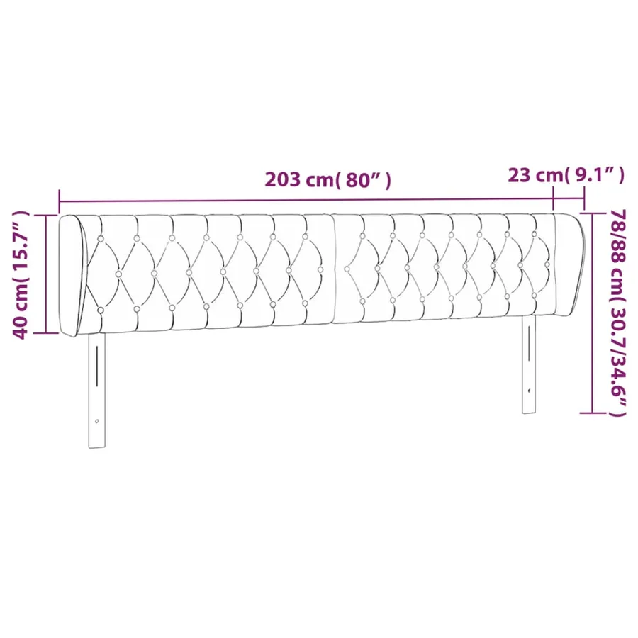 Tête de lit avec oreilles Noir 203x23x78/88 cm Velours - 9