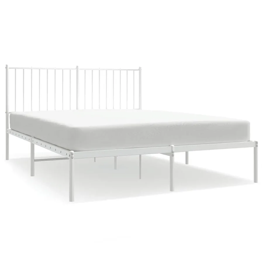 Cadre de lit métal sans matelas et tête de lit blanc 135x190 cm - 2