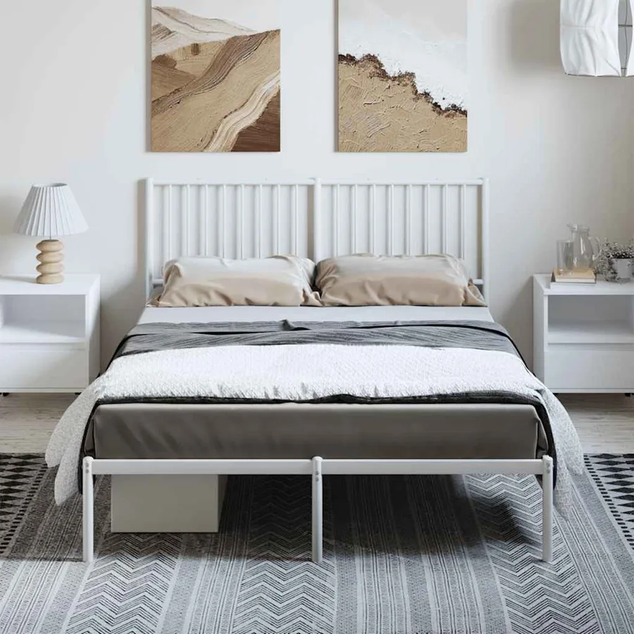 Cadre de lit métal sans matelas et tête de lit blanc 135x190 cm - 4