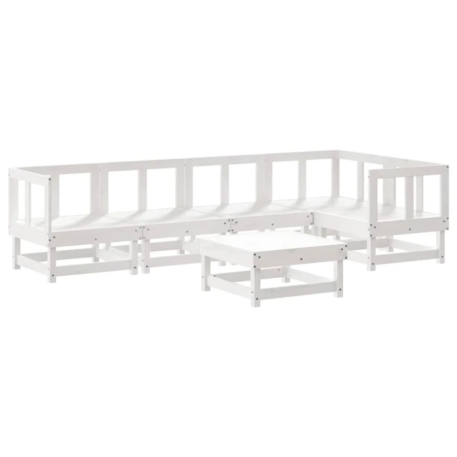 Salon de jardin 6 pcs avec coussins blanc bois massif - 3