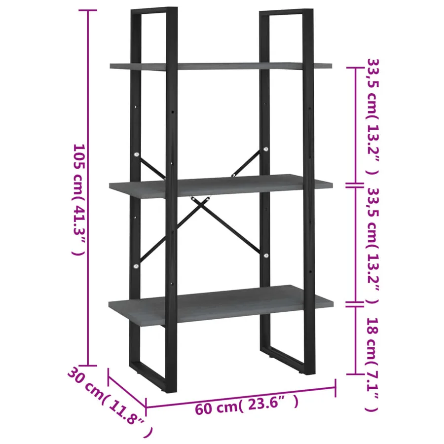 Étagère de rangement Gris 60x30x105 cm Bois de pin massif - 8