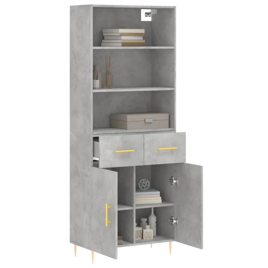 Buffet haut Gris béton 69,5x34x180 cm Bois d'ingénierie - 3