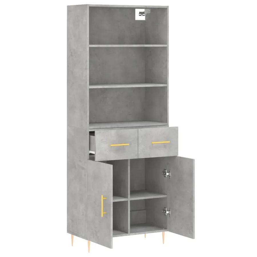 Buffet haut Gris béton 69,5x34x180 cm Bois d'ingénierie - 4