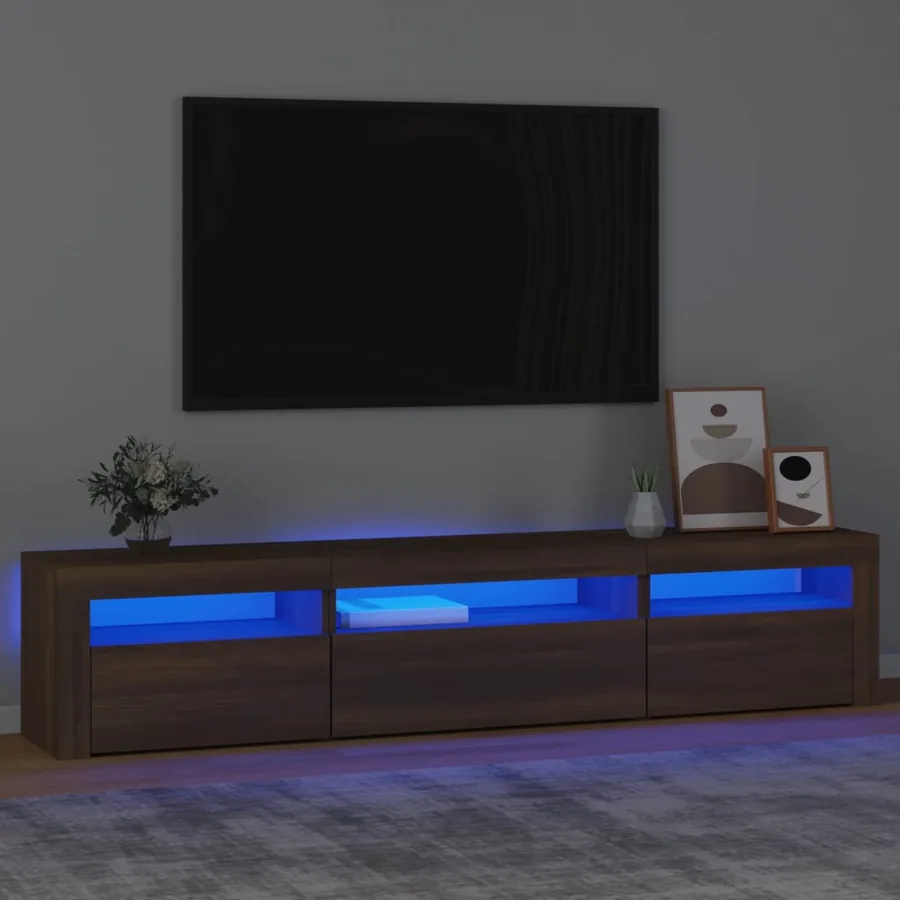 Meuble TV avec lumières LED Chêne marron 195x35x40 cm
