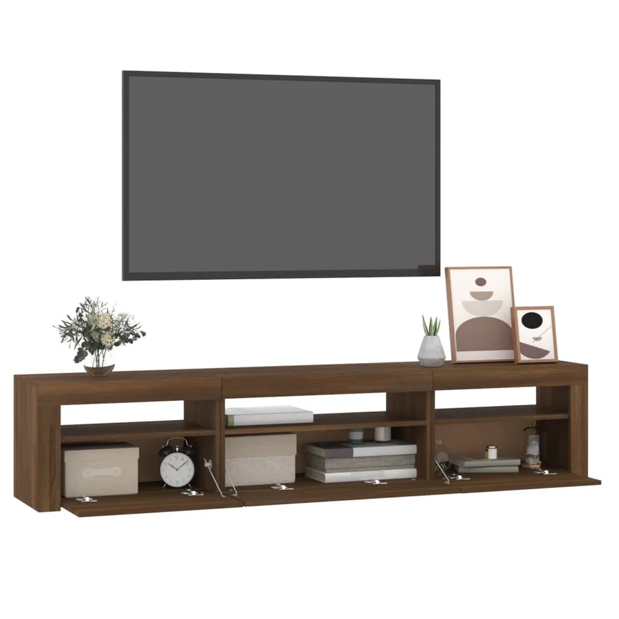 Meuble TV avec lumières LED Chêne marron 195x35x40 cm - 11