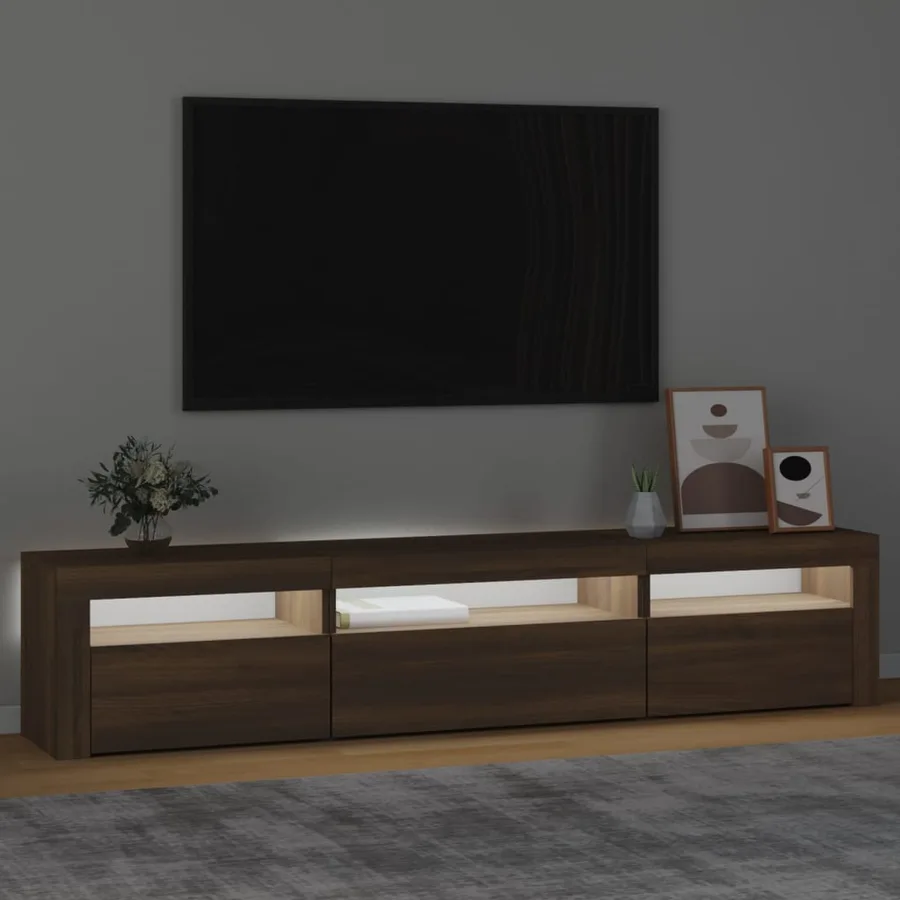 Meuble TV avec lumières LED Chêne marron 195x35x40 cm - 3