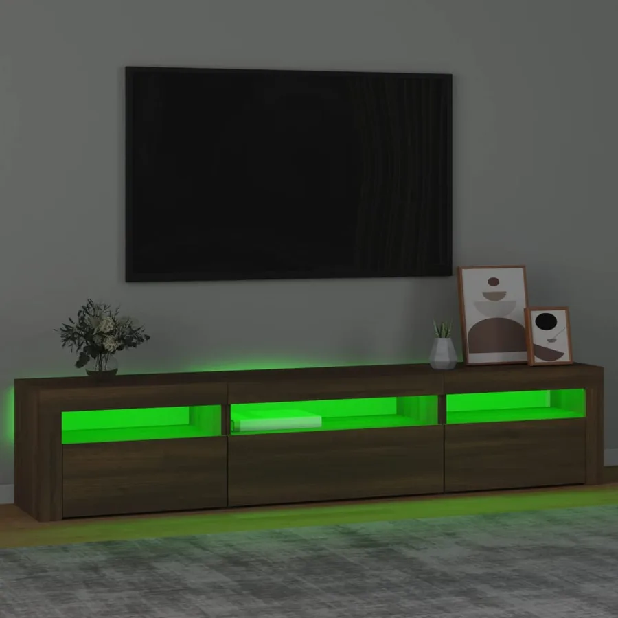 Meuble TV avec lumières LED Chêne marron 195x35x40 cm - 4