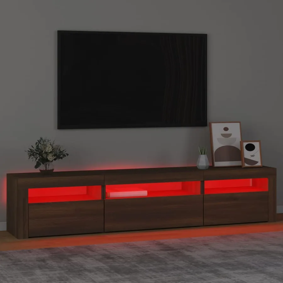 Meuble TV avec lumières LED Chêne marron 195x35x40 cm - 5
