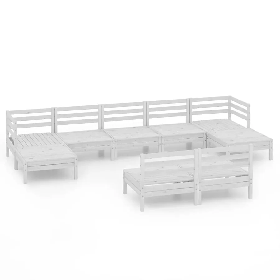 Salon de jardin 9 pcs Blanc Bois de pin massif - 2