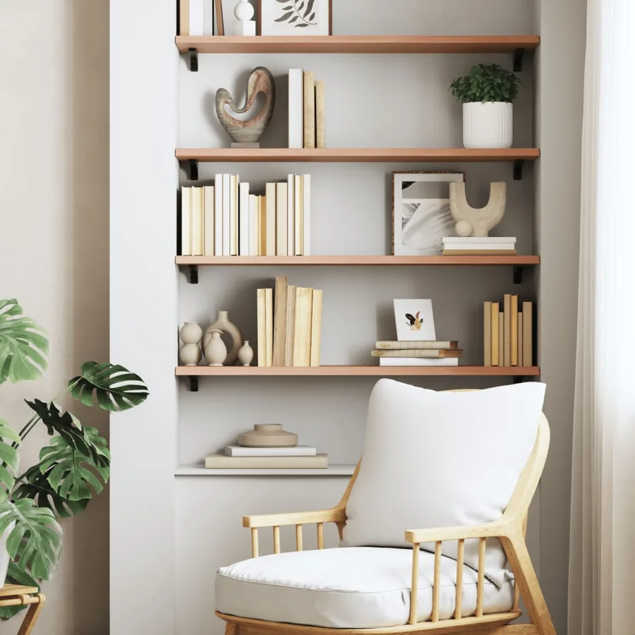 Étagère murale marron clair 100x30x2cm bois chêne massif traité - 3