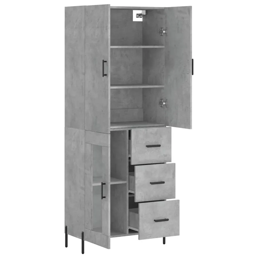 Buffet haut Gris béton 69,5x34x180 cm Bois d'ingénierie - 4