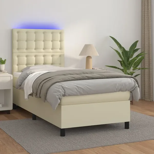 Sommier à lattes de lit avec matelas et LED Crème 90x200 cm