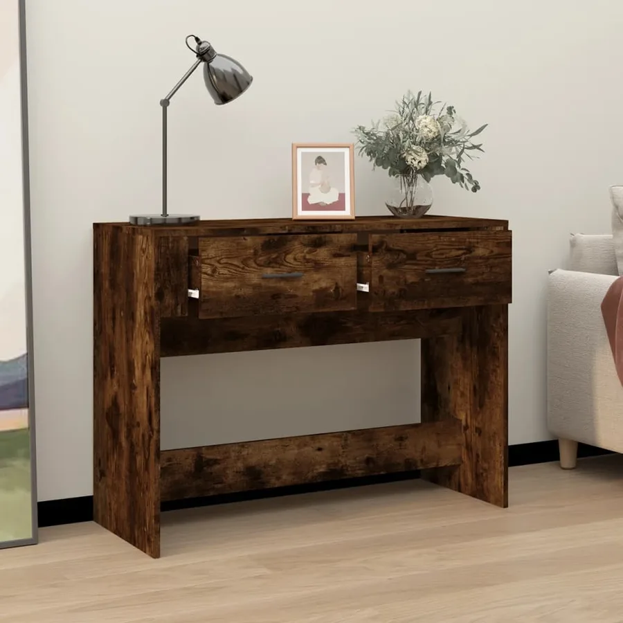 Table console Chêne fumé 100x39x75 cm Bois d'ingénierie - 3
