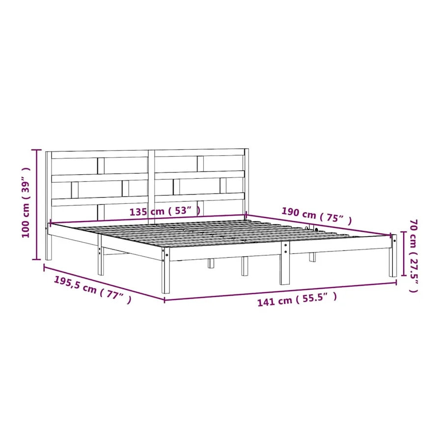 Cadre de lit sans matelas bois massif - 9
