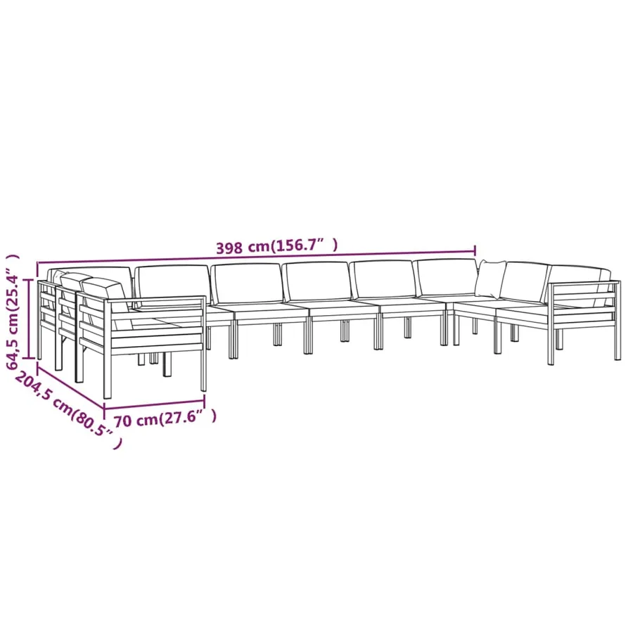 Salon de jardin 10 pcs avec coussins Aluminium Anthracite - 7