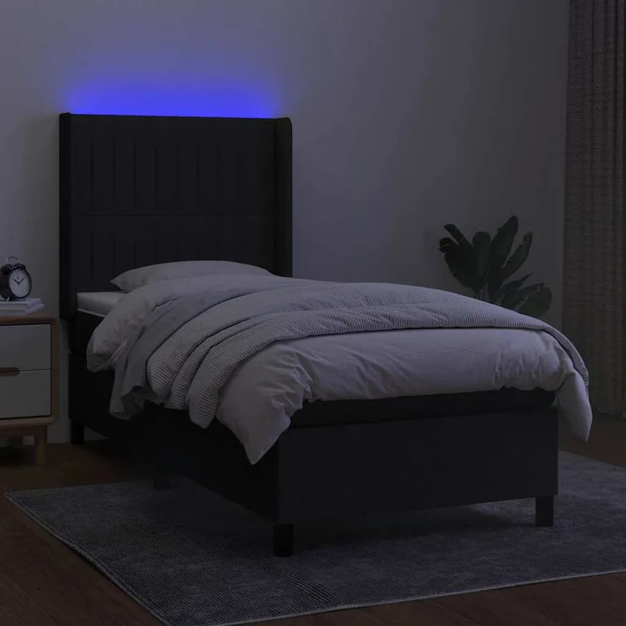 Sommier à lattes de lit matelas et LED Noir 100x200 cm Tissu - 3