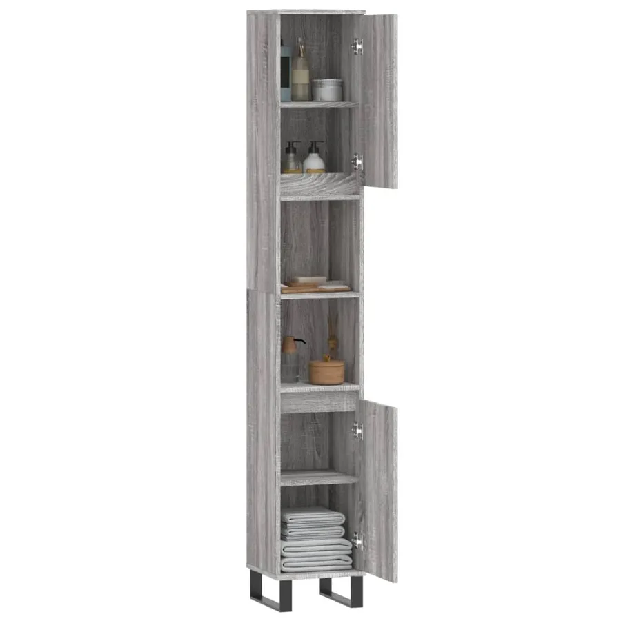 Armoire de bain sonoma gris 30x30x190 cm bois d'ingénierie - 4