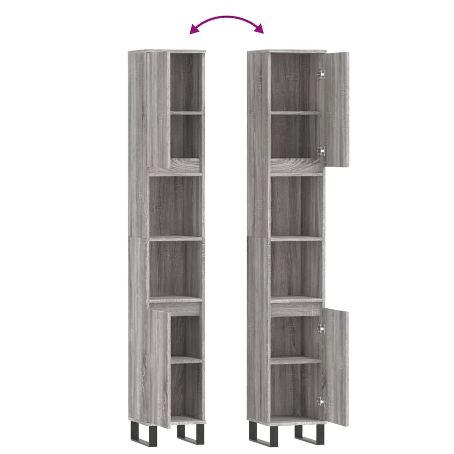 Armoire de bain sonoma gris 30x30x190 cm bois d'ingénierie - 9