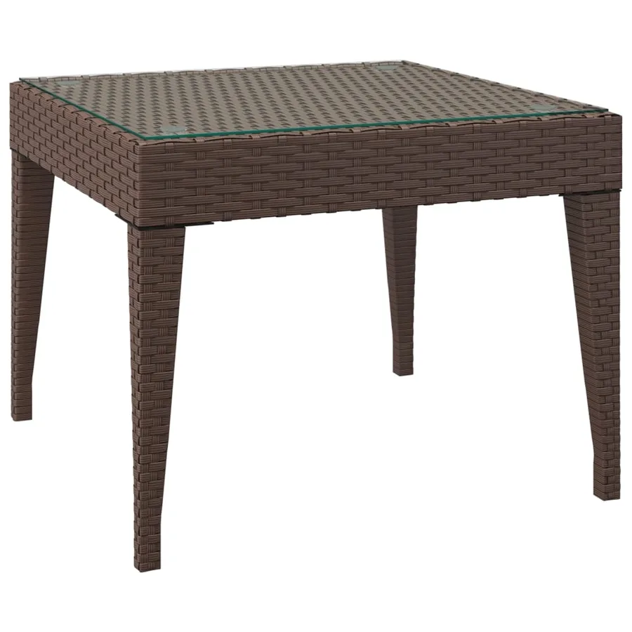 Table d'appoint marron 50x50x38 cm poly rotin et verre trempé - 2