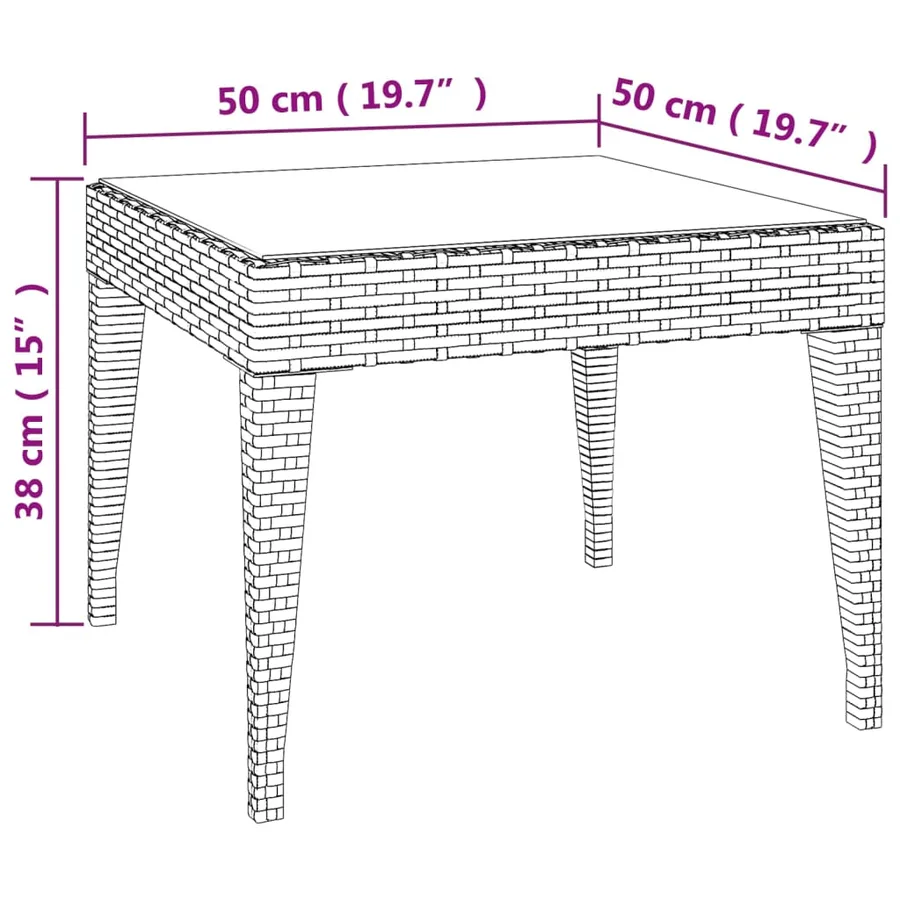 Table d'appoint marron 50x50x38 cm poly rotin et verre trempé - 5