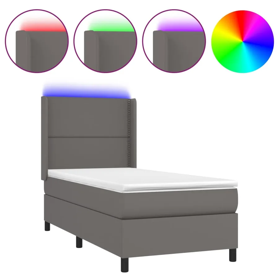 Sommier à lattes de lit matelas LED Gris 100x200 cm Similicuir - 2