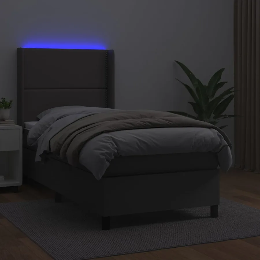 Sommier à lattes de lit matelas LED Gris 100x200 cm Similicuir - 3