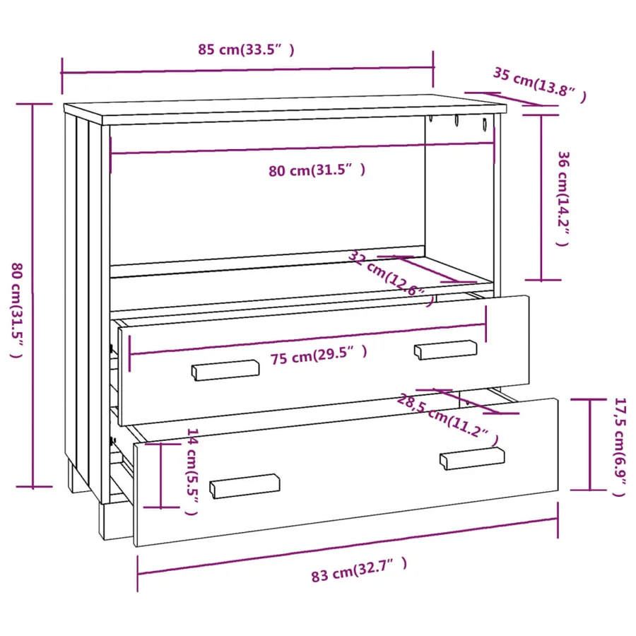 Buffet HAMAR Marron miel 85x35x80 cm Bois massif de pin - 9