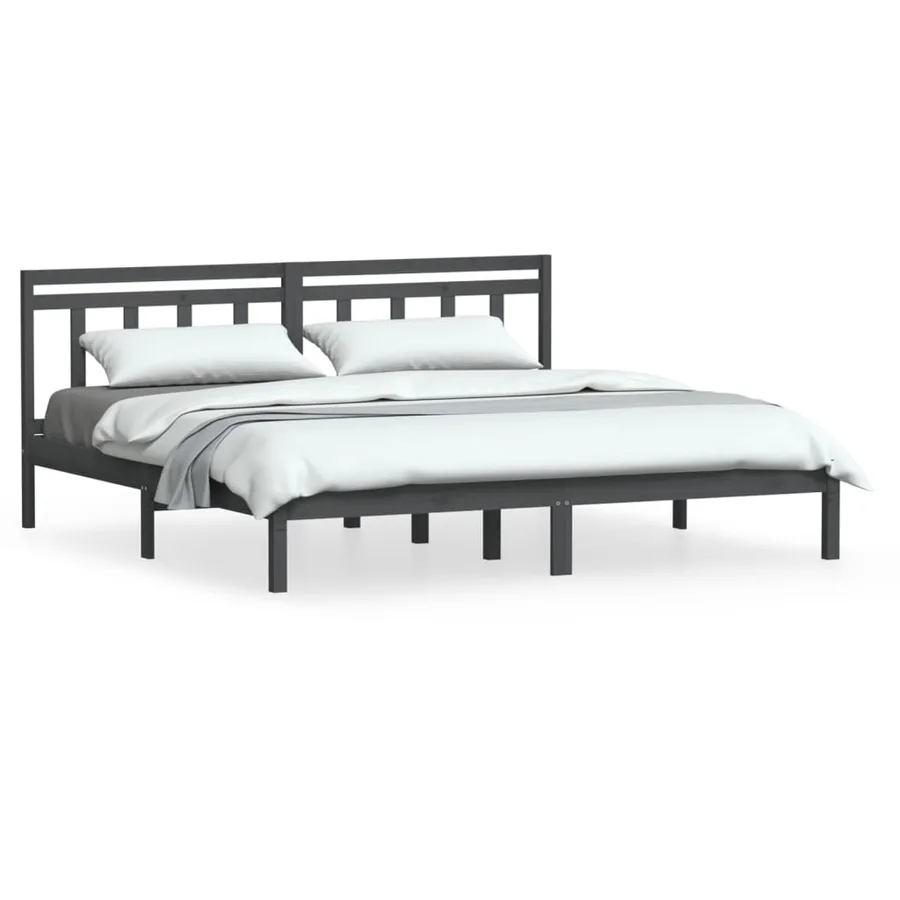 Cadre de lit sans matelas gris bois massif 200x200 cm - 2