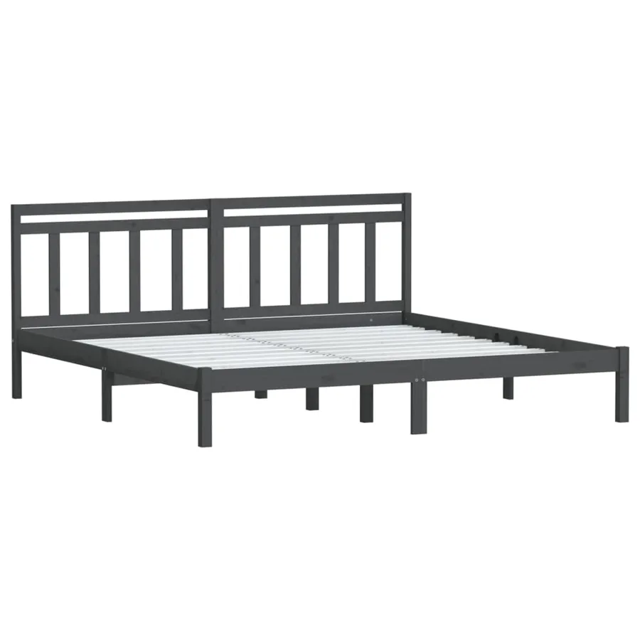 Cadre de lit sans matelas gris bois massif 200x200 cm - 3