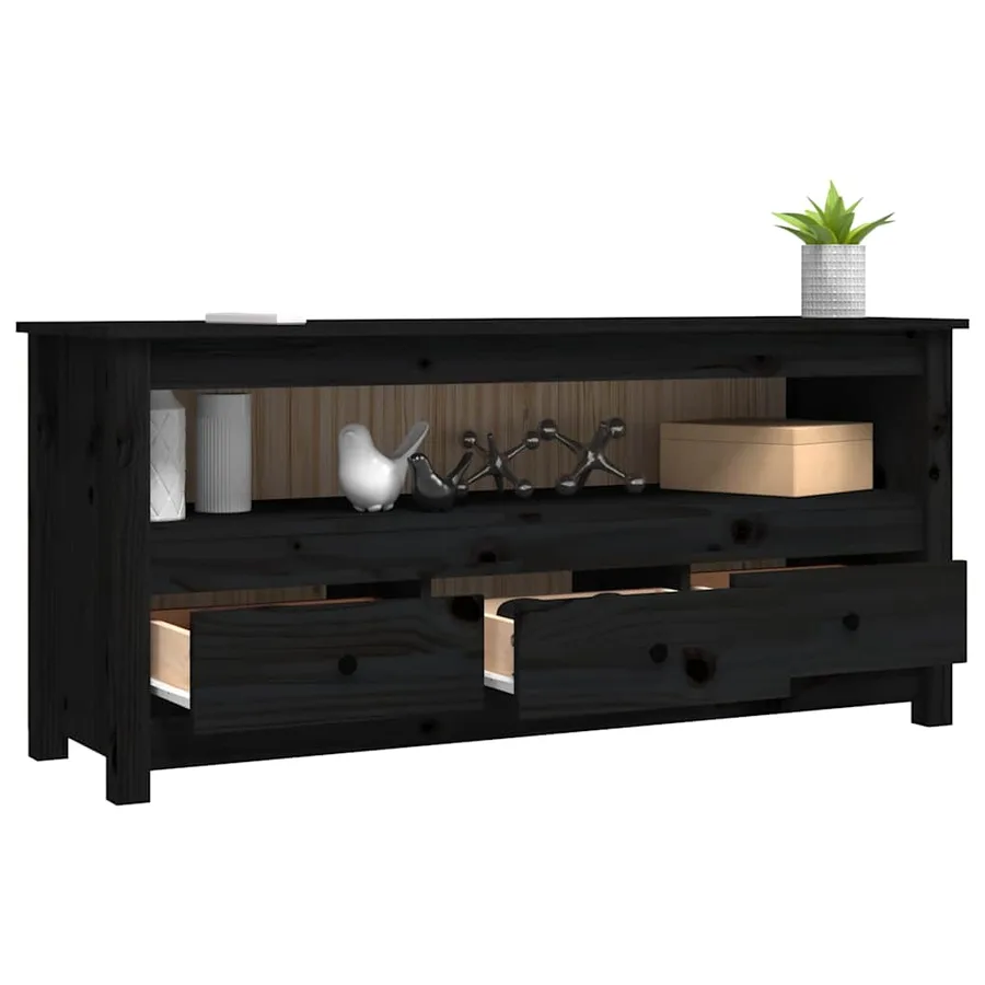 Meuble TV Noir 114x35x52 cm Bois de pin massif - 5
