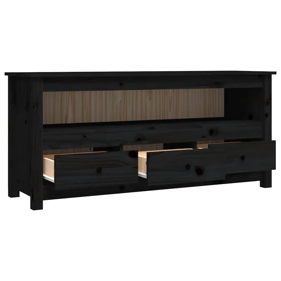 Meuble TV Noir 114x35x52 cm Bois de pin massif - 7