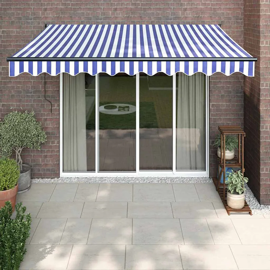 Auvent rétractable automatique bleu et blanc 3,5x2,5 m